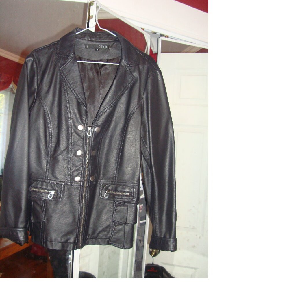 Black Leather Ness Lined Coat / Blazer Size Medium